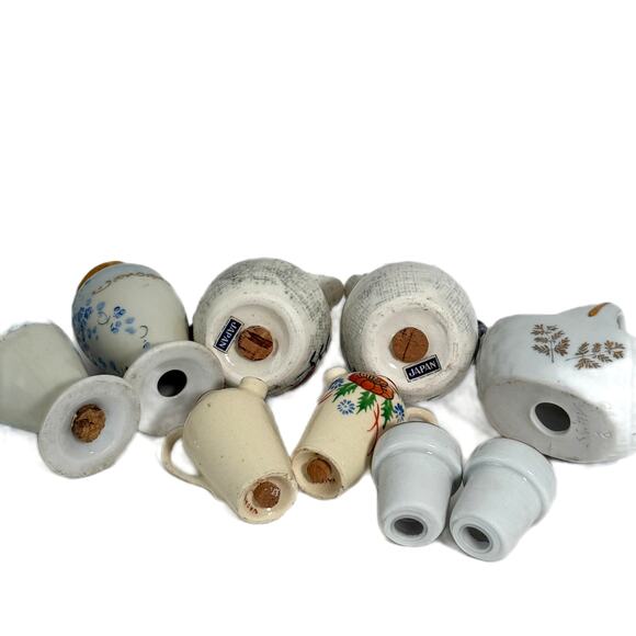 Vintage 4 Sets Salt & Pepper Shaker Ceramic Urn Basket Jugs Floral Mont Michel - Picture 5 of 8